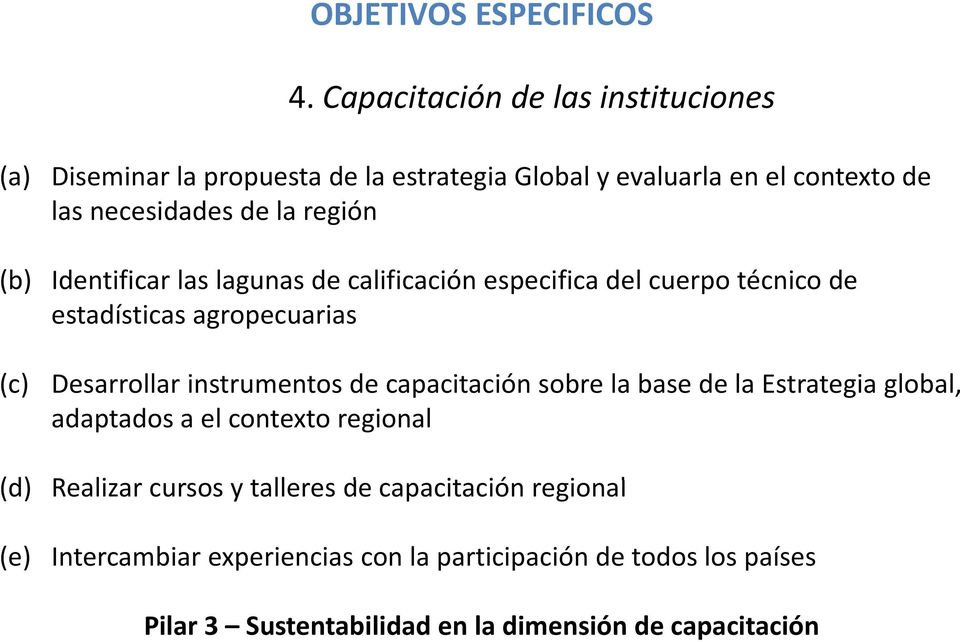 (b) Identificar las lagunas de calificación especifica del cuerpo técnico de estadísticas agropecuarias (c) Desarrollar instrumentos de