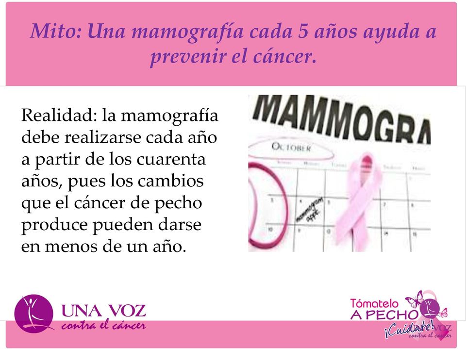 Realidad: la mamografía debe realizarse cada año a