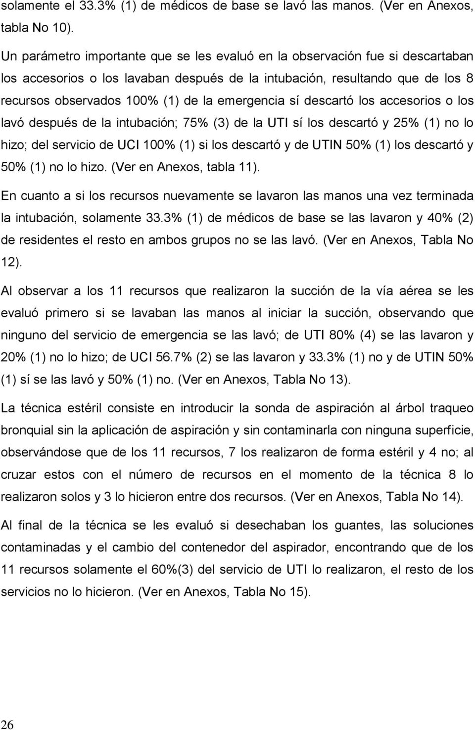emergencia sí descartó los accesorios o los lavó después de la intubación; 75% (3) de la UTI sí los descartó y 25% (1) no lo hizo; del servicio de UCI 100% (1) si los descartó y de UTIN 50% (1) los