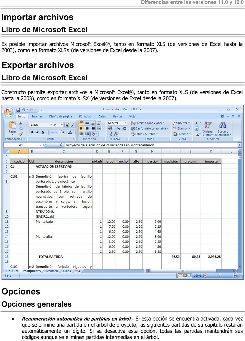 Exportar archivos Libro de Microsoft Excel Constructo permite exportar archivos a Microsoft Excel, tanto en formato XLS (de versiones de Excel hasta la 2003), como en formato XLSX (de versiones de