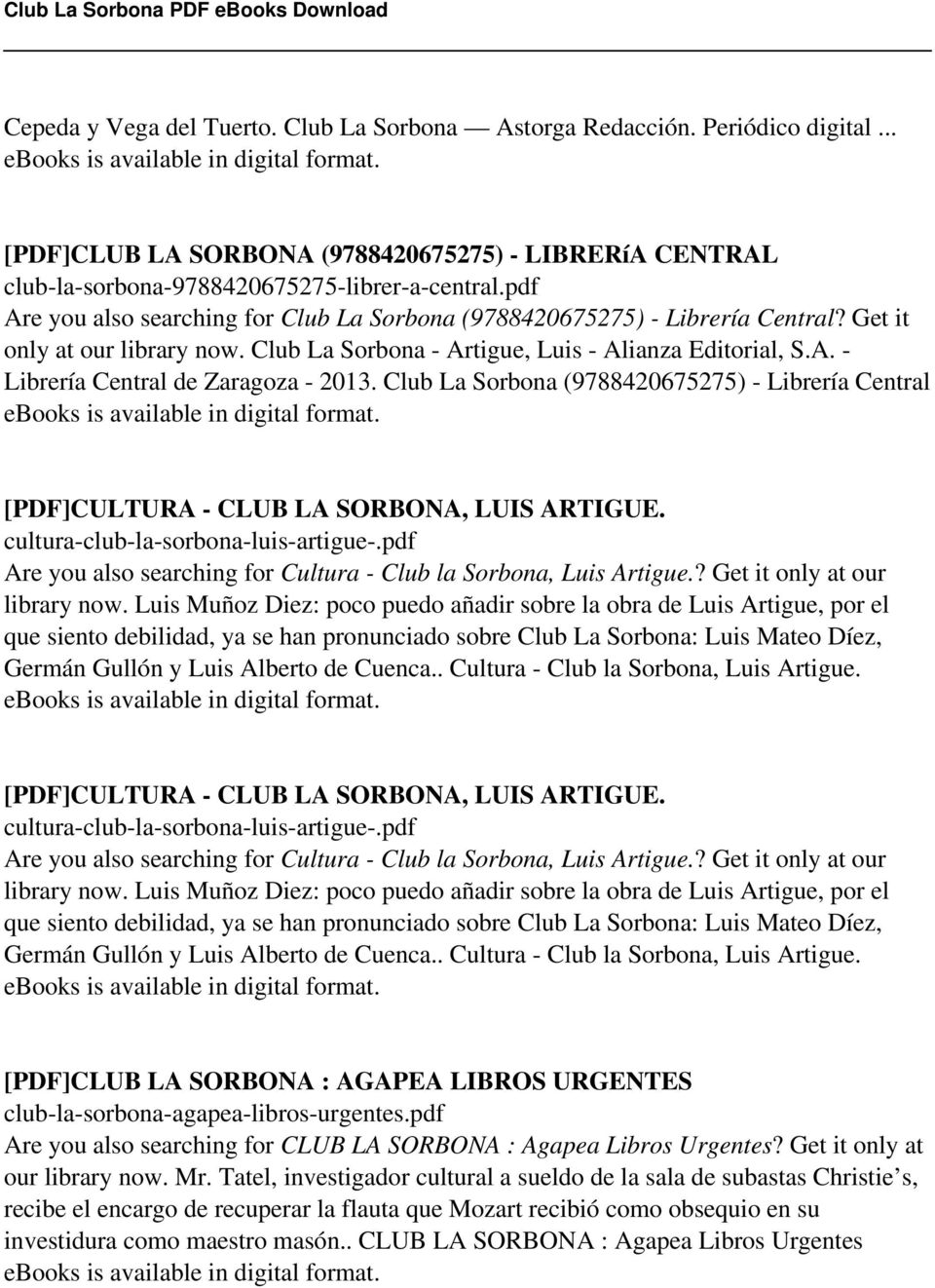 Club La Sorbona (9788420675275) - Librería Central [PDF]CULTURA - CLUB LA SORBONA, LUIS ARTIGUE. cultura-club-la-sorbona-luis-artigue-.