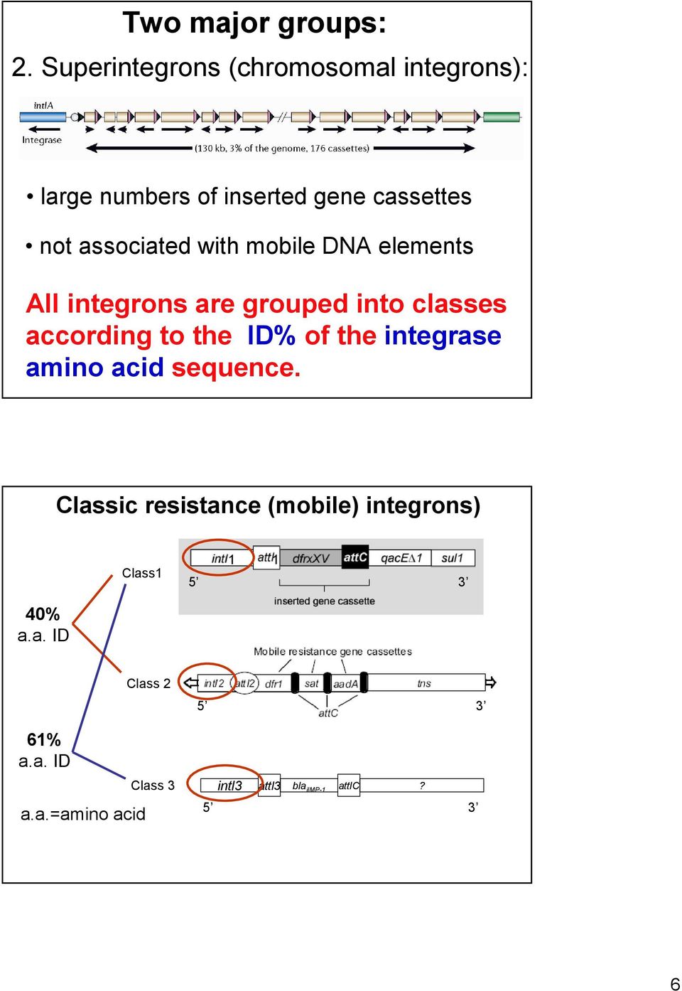 with mobile DNA elements All integrons are grouped into classes according to the ID% of the
