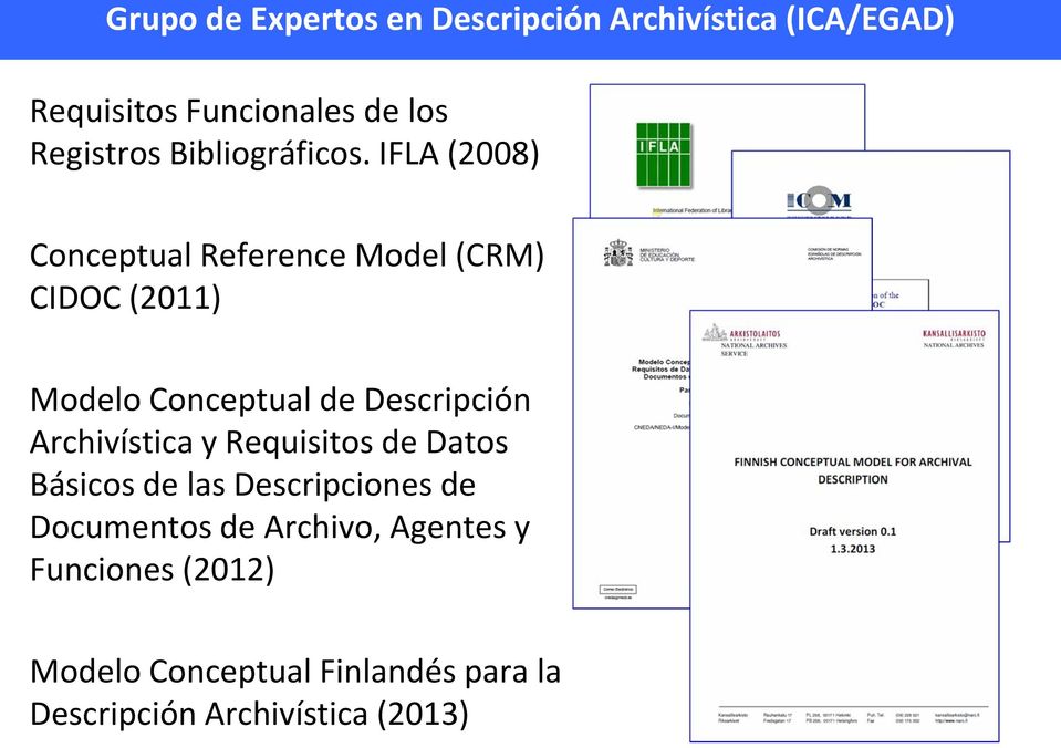 IFLA (2008) Conceptual Reference Model (CRM) CIDOC (2011) Modelo Conceptual de Descripción