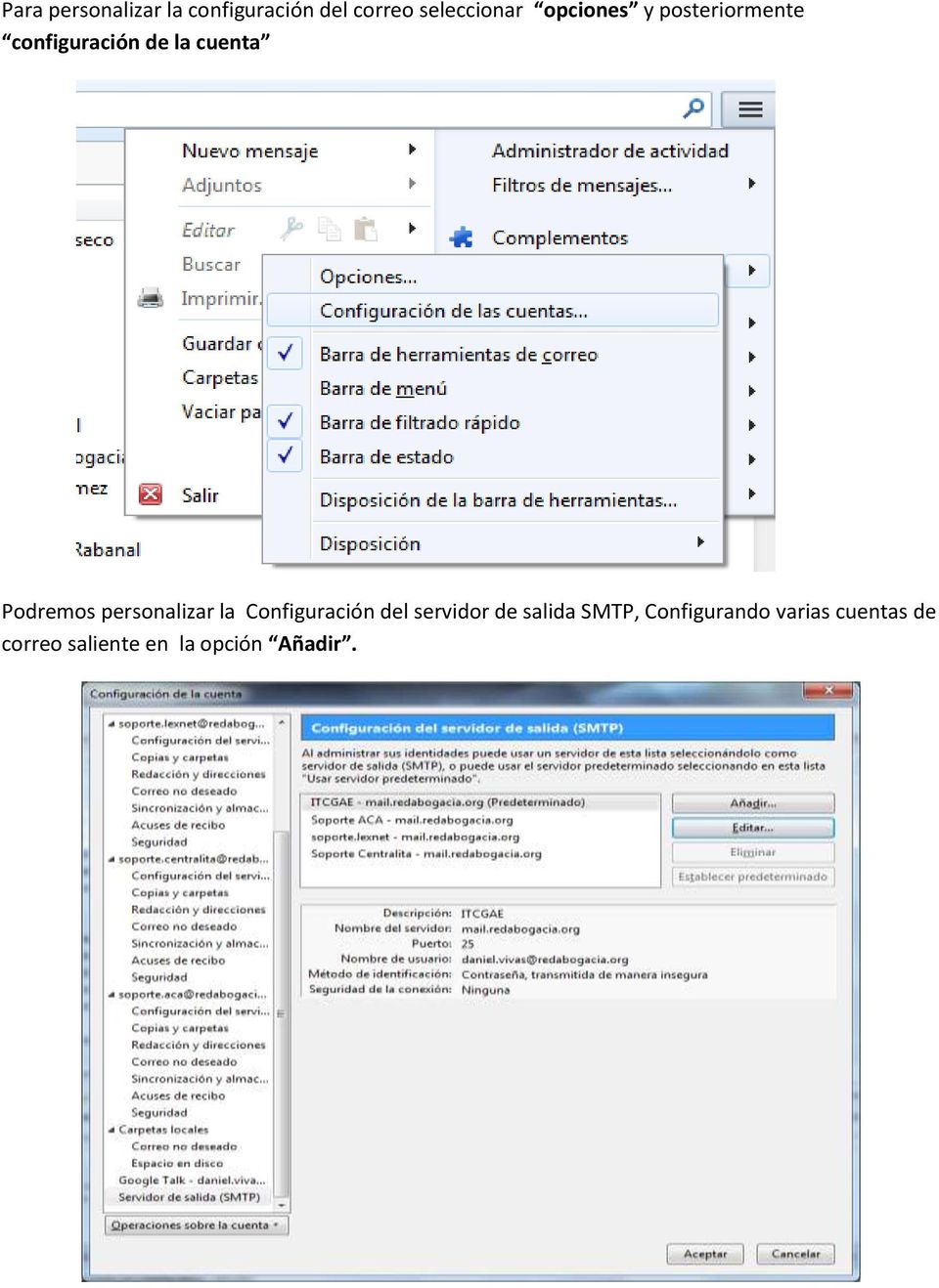 personalizar la Configuración del servidor de salida SMTP,