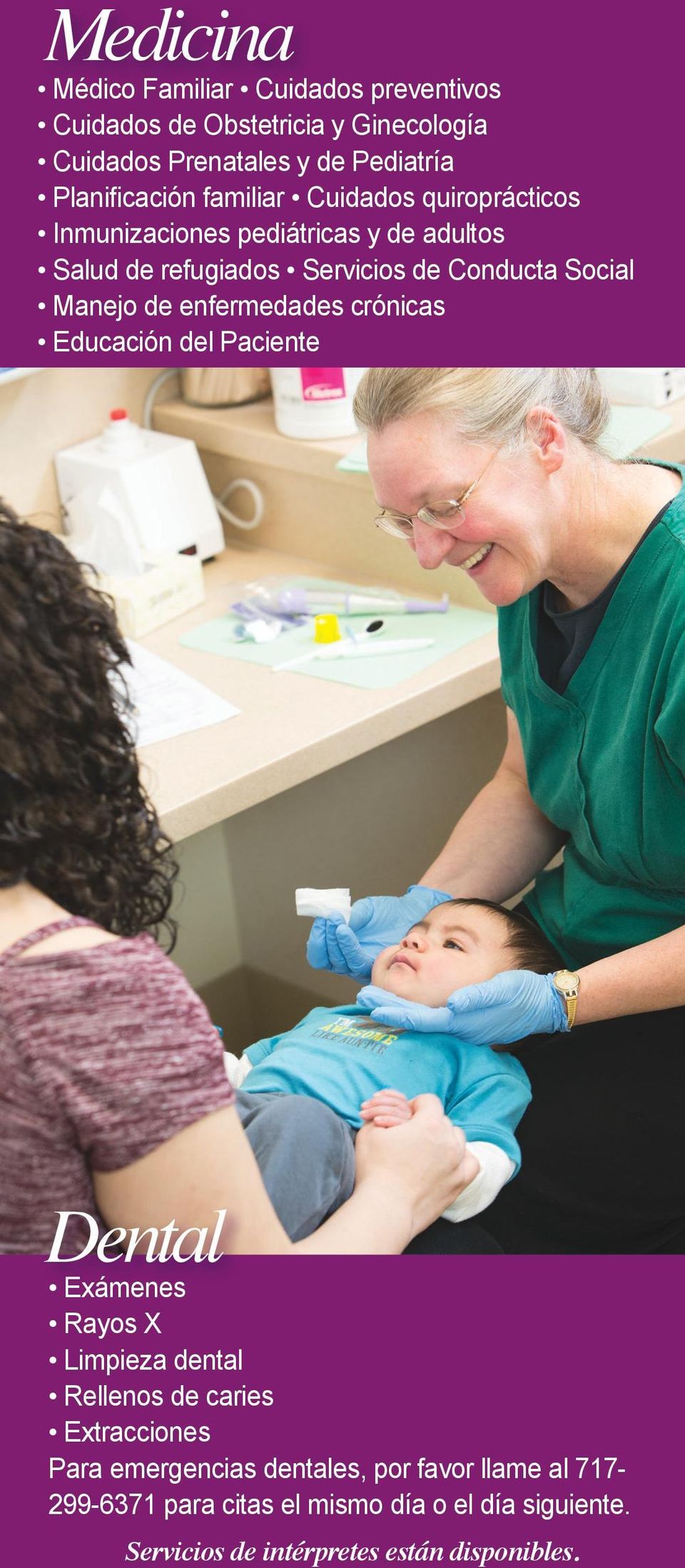 Social Manejo de enfermedades crónicas Educación del Paciente Dental Exámenes Rayos X Limpieza dental Rellenos de caries