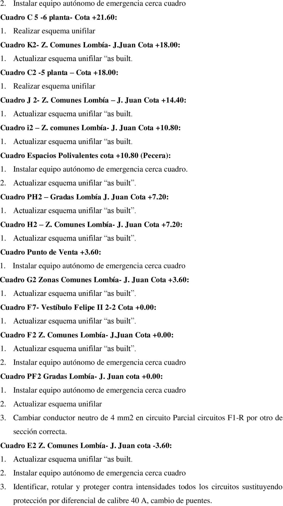 Cuadro PH2 Gradas Lombía J. Juan Cota +7.20: Cuadro H2 Z. Comunes Lombía- J. Juan Cota +7.20: Cuadro Punto de Venta +3.60: Cuadro G2 Zonas Comunes Lombía- J. Juan Cota +3.