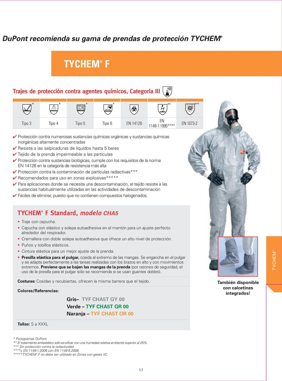 Tejido de la prenda impermeable a las partículas Protección contra sustancias biológicas, cumple con los requisitos de la norma EN 14126 en la categoría de resistencia más alta Protección contra la