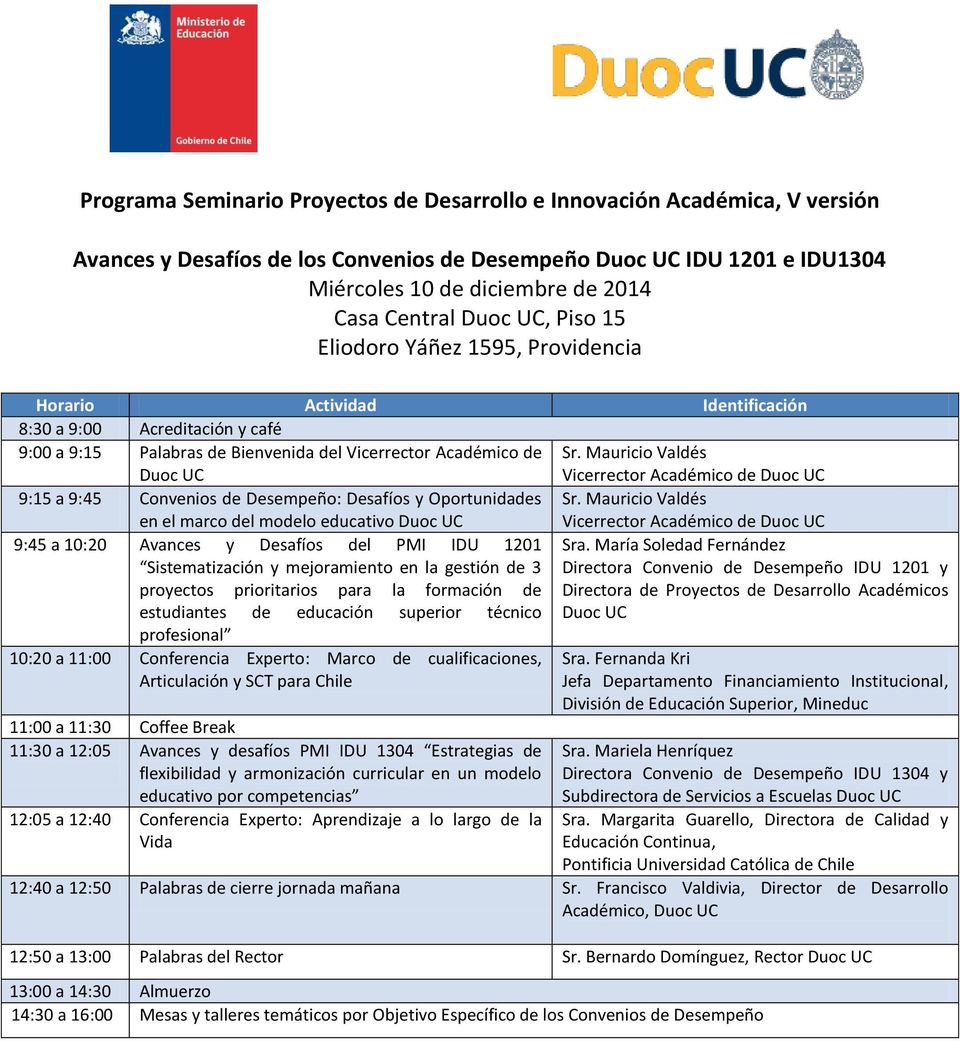 Mauricio Valdés Vicerrector Académico de Duoc UC 9:15 a 9:45 Convenios de Desempeño: Desafíos y Oportunidades en el marco del modelo educativo Duoc UC Sr.