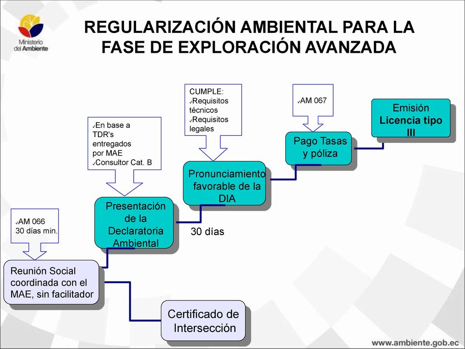 B Presentación de la Declaratoria Ambiental CUMPLE: Requisitos técnicos Requisitos legales