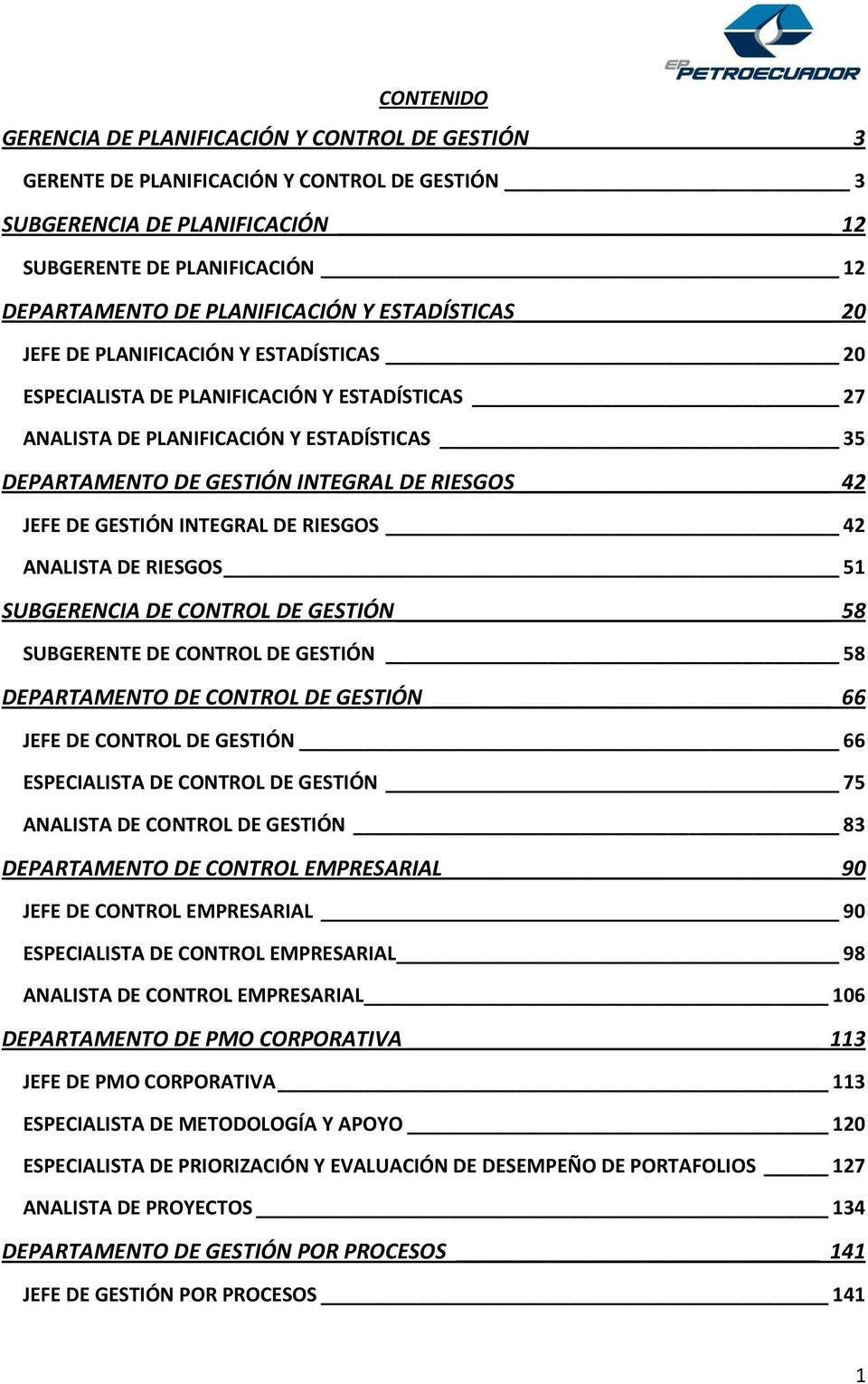 DE GESTIÓN INTEGRAL DE RIESGOS 42 ANALISTA DE RIESGOS 51 SUBGERENCIA DE CONTROL DE GESTIÓN 58 SUBGERENTE DE CONTROL DE GESTIÓN 58 DARTAMENTO DE CONTROL DE GESTIÓN 66 JEFE DE CONTROL DE GESTIÓN 66