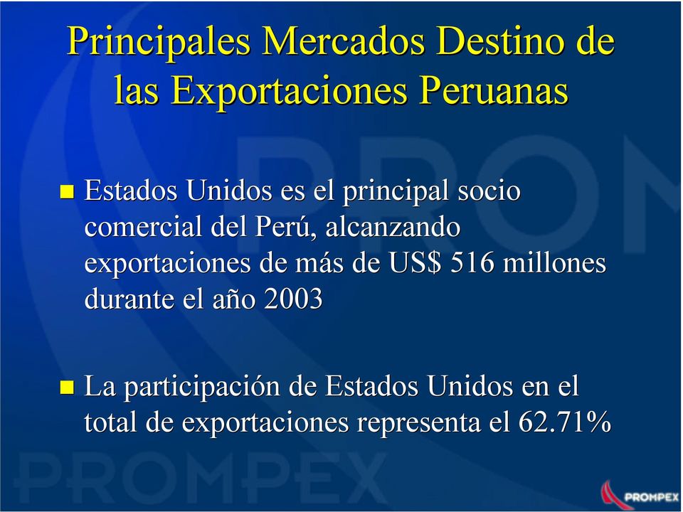 exportaciones de más de US$ 516 millones durante el año 2003 La