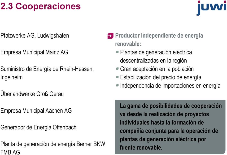 descentralizadas en la región Gran aceptación en la población Estabilización del precio de energía Independencia de importaciones en energía La gama de posibilidades de