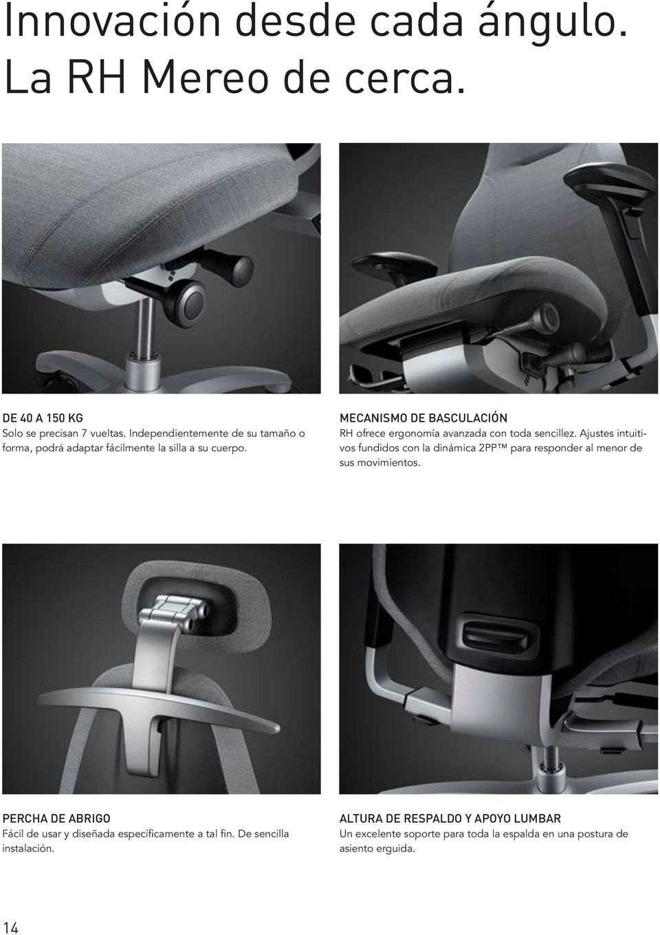 MECANISMO DE BASCULACIÓN RH ofrece ergonomía avanzada con toda sencillez.