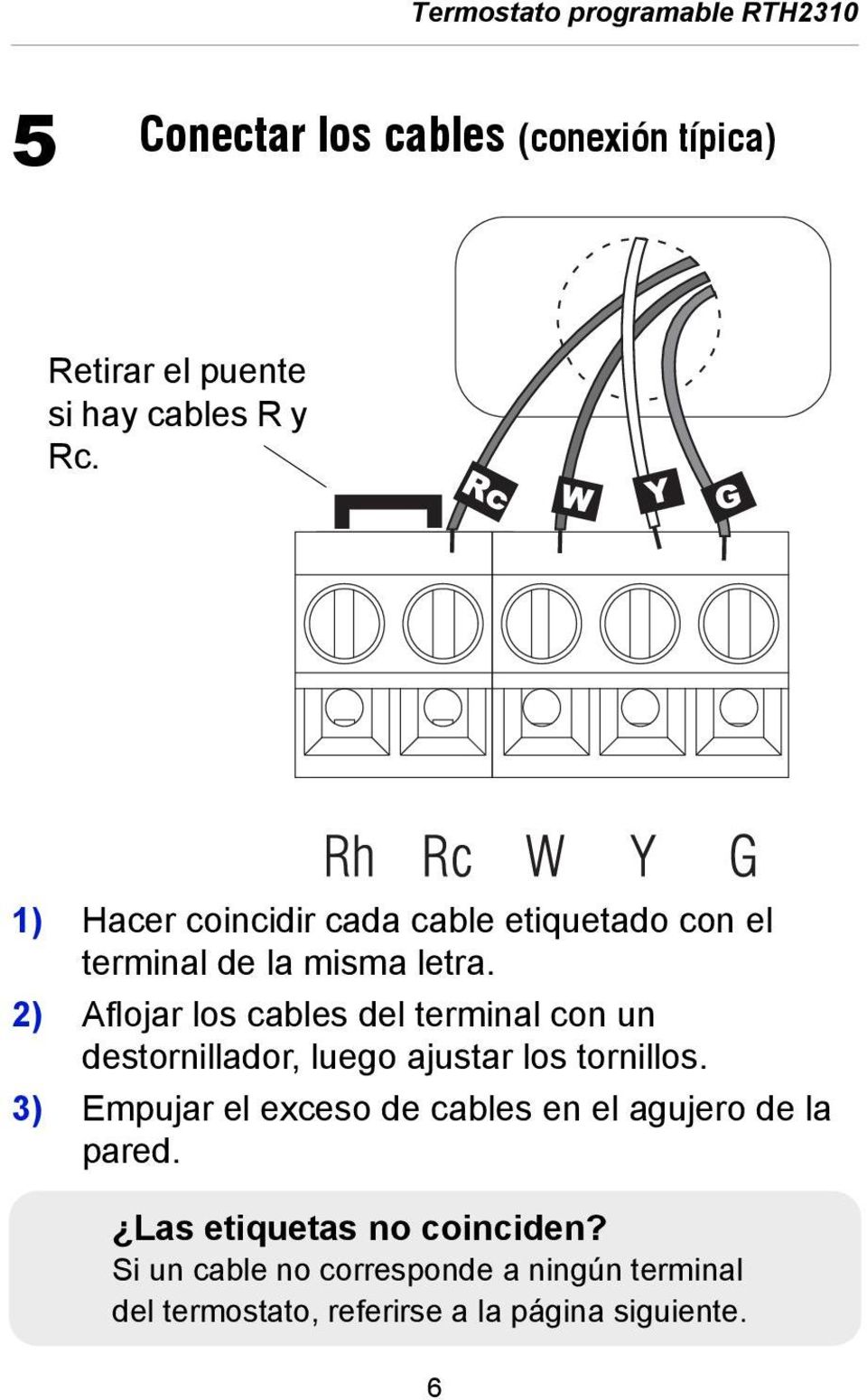 2) Aflojar los cables del terminal con un destornillador, luego ajustar los tornillos.