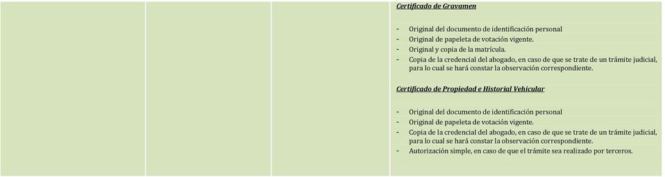 Certificado de Propiedad e Historial Vehicular - Original del documento de identificación personal - Original de papeleta de votación vigente.