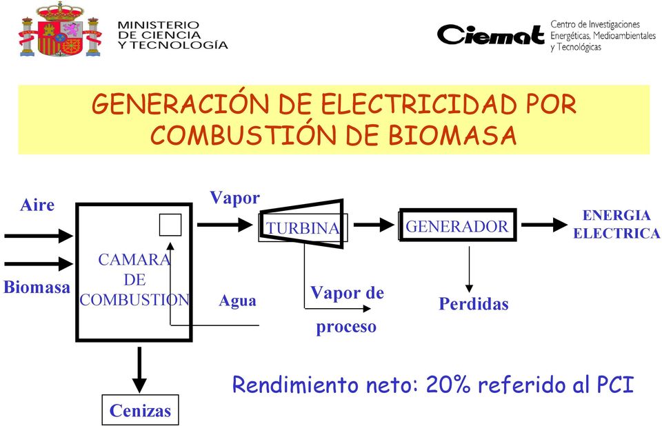 ELECTRICA Biomasa CAMARA DE COMBUSTION Agua Vapor