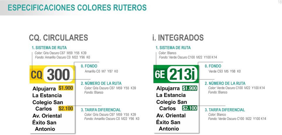 NÚMERO DE LA RUTA Color: Gris Oscuro C67 M59 Y55 K39 Fondo: Blanco 2. NÚMERO DE LA RUTA Color: Verde Oscuro C100 M22 Y100 K14 Fondo: Blanco 3.