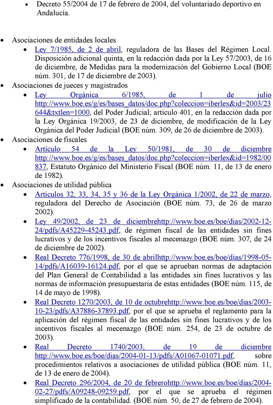 Asociaciones de jueces y magistrados Ley Orgánica 6/1985, de 1 de julio http://www.boe.es/g/es/bases_datos/doc.php?