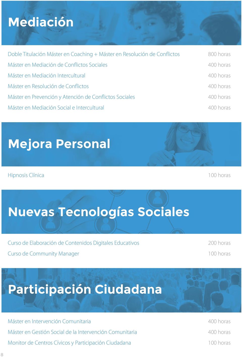 Mejora Personal Hipnosis Clínica Nuevas Tecnologías Sociales Curso de Elaboración de Contenidos Digitales Educativos Curso de Community Manager 200 horas