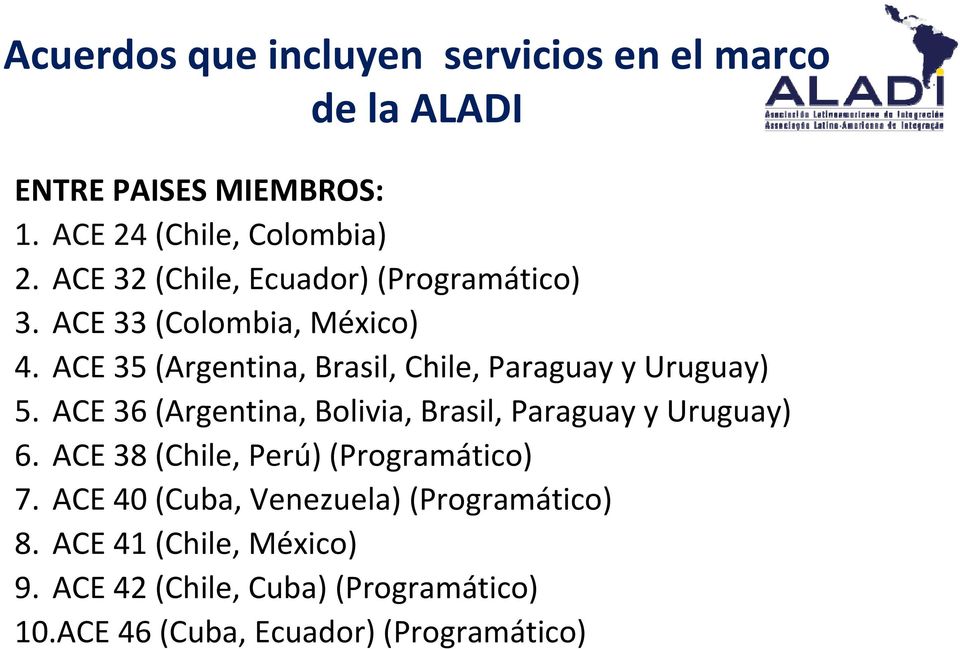 ACE 35 (Argentina, Brasil, Chile, Paraguay y Uruguay) 5. ACE 36 (Argentina, Bolivia, Brasil, Paraguay y Uruguay) 6.