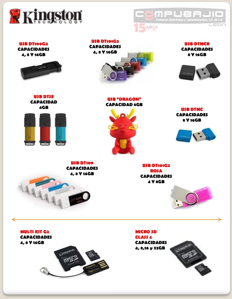 CAPACIDADES 8 Y 16GB USB DT109 CAPACIDADES 4, 8 Y 16GB USB DT101G2 ROSA