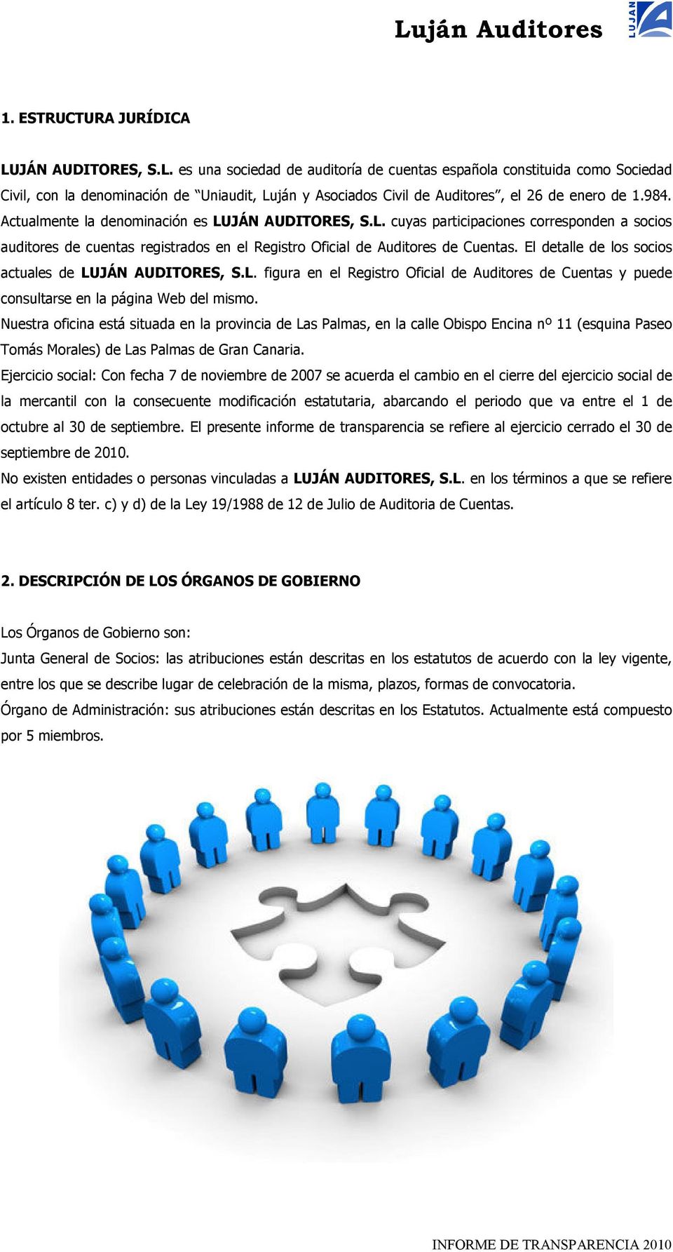 El detalle de los socios actuales de LUJÁN AUDITORES, S.L. figura en el Registro Oficial de Auditores de Cuentas y puede consultarse en la página Web del mismo.