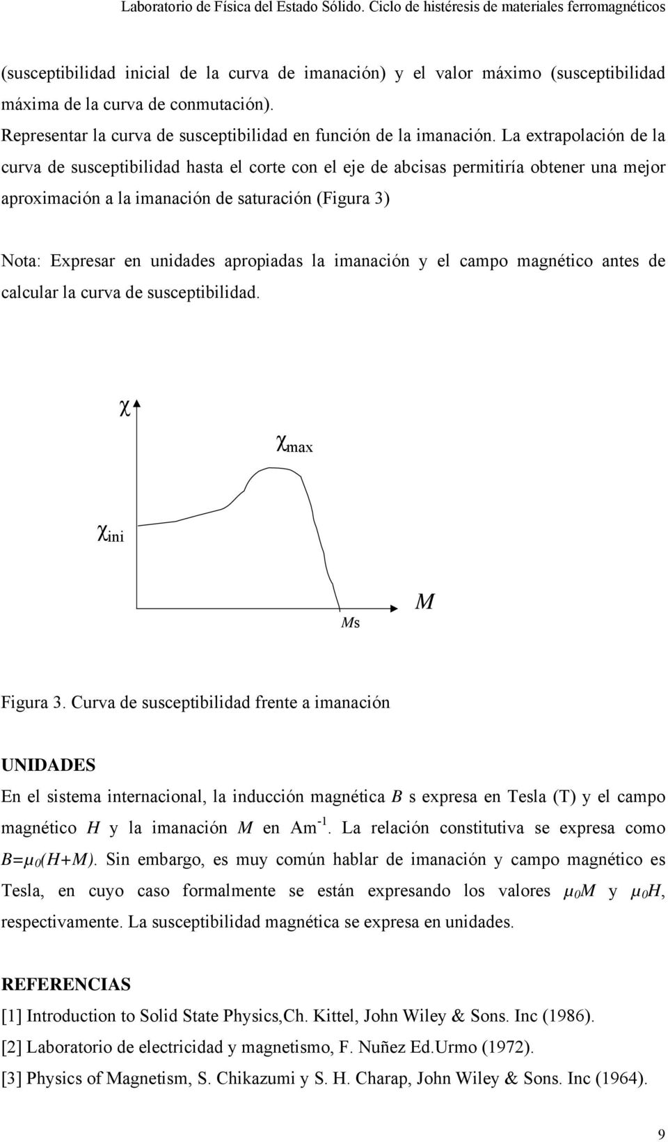 apropiadas la imanación y el campo magnético antes de calcular la curva de susceptibilidad. χ χ max χ ini Ms M Figura 3.
