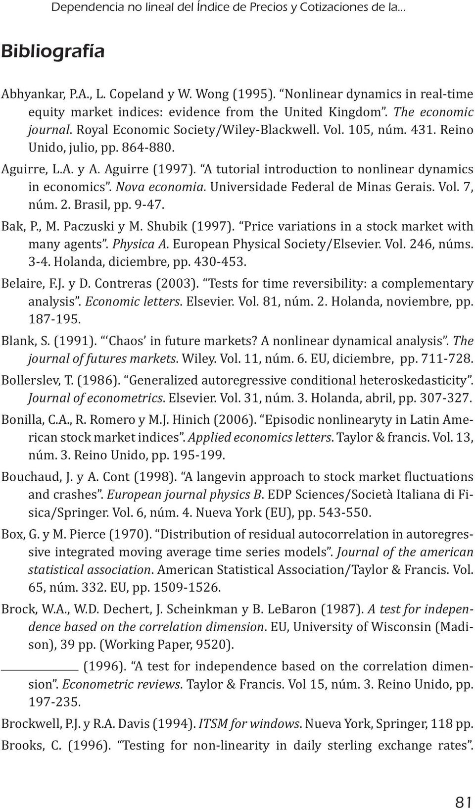 Economic letters The journal of futures markets Journal of econometrics - Applied economics letters and crashes.