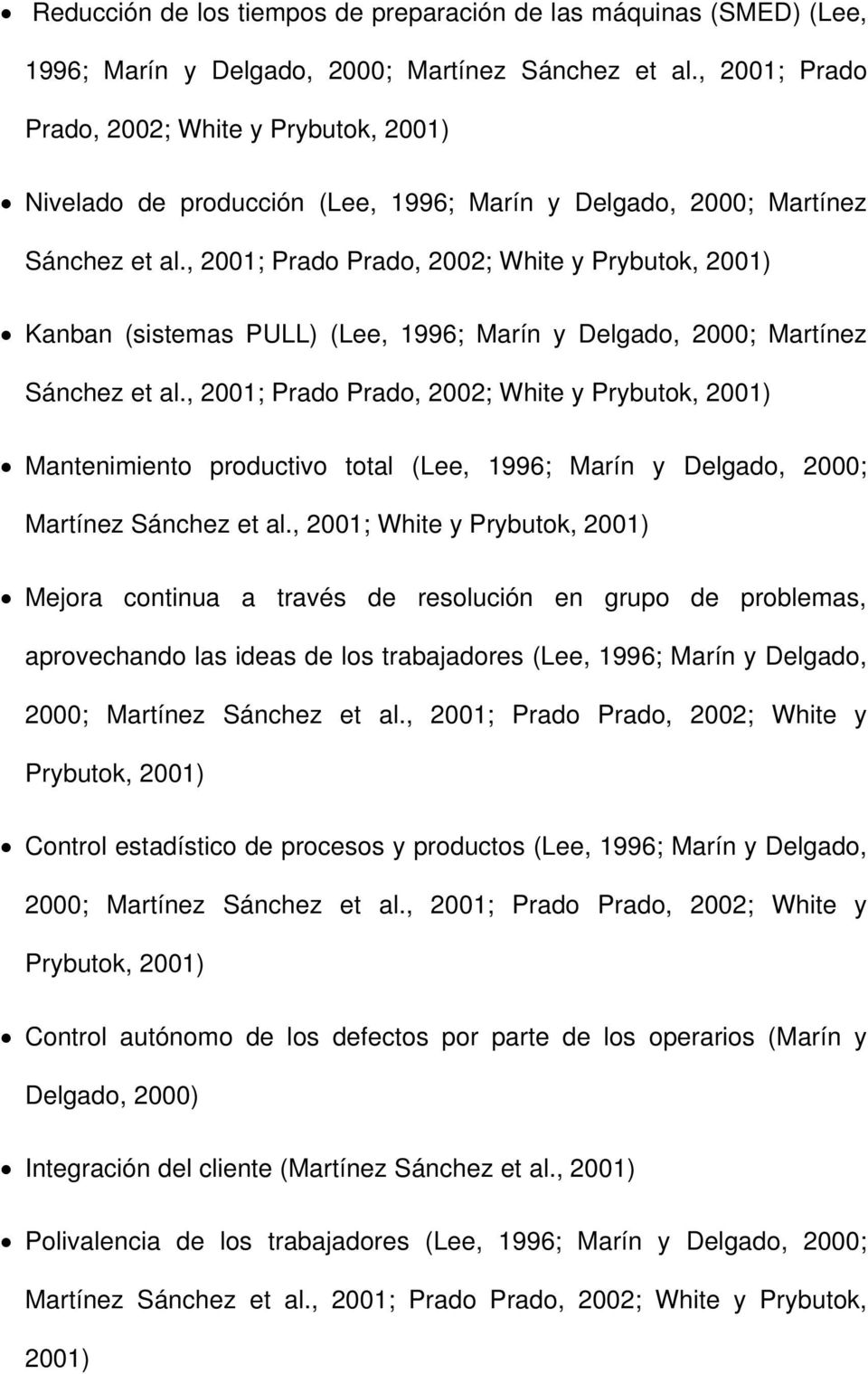 , 2001; Prado Prado, 2002; White y Prybutok, 2001) Kanban (sistemas PULL) (Lee, 1996; Marín y Delgado, 2000; Martínez Sánchez et al.