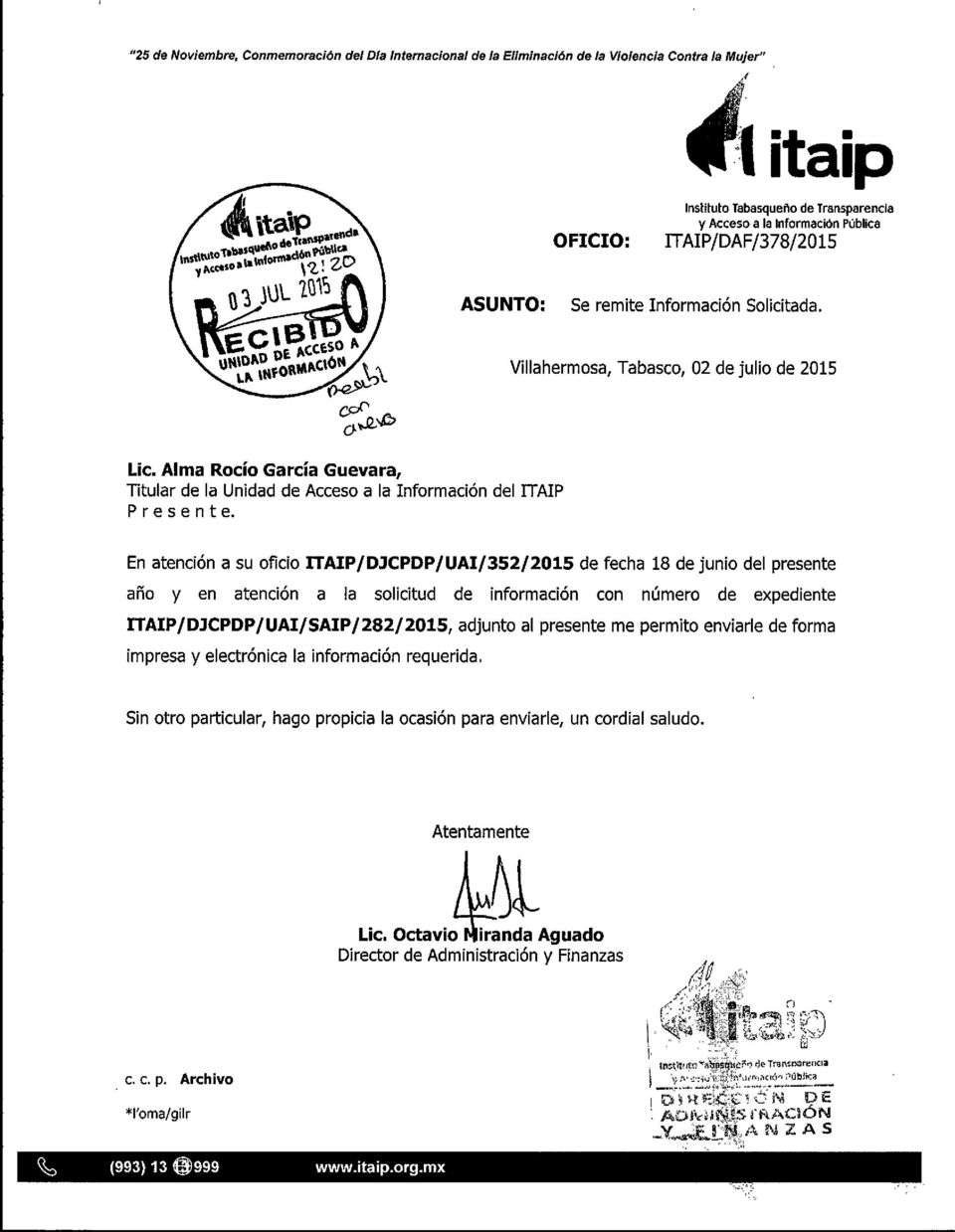 Alma Rocío García Guevara, Titular de la Unidad de Acceso a la Información del ITAIP Presente.