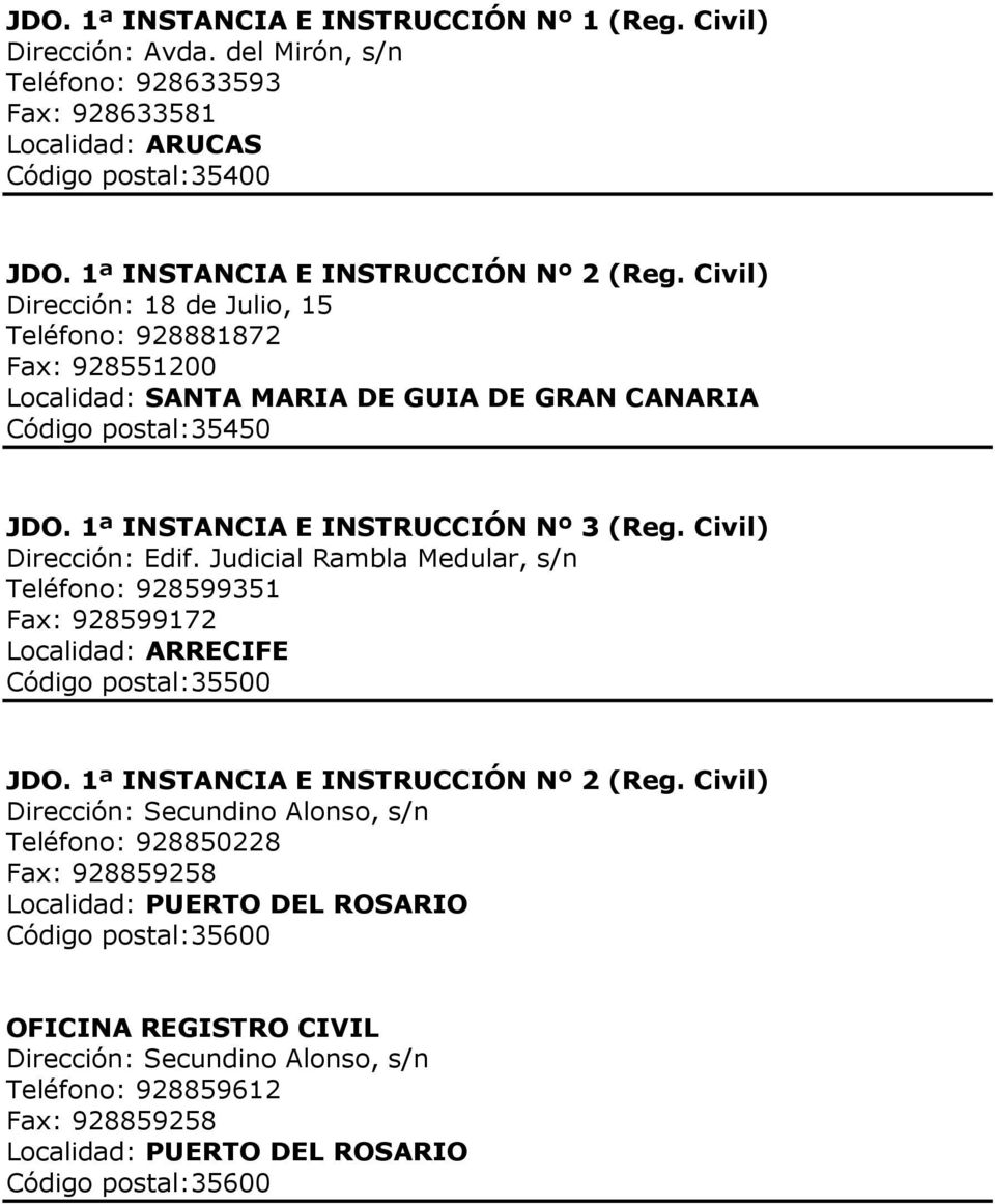 928551200 Localidad: SANTA MARIA DE GUIA DE GRAN CANARIA Código postal:35450 Dirección: Edif.