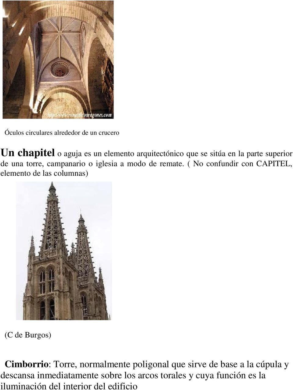 ( No confundir con CAPITEL, elemento de las columnas) (C de Burgos) Cimborrio: Torre, normalmente