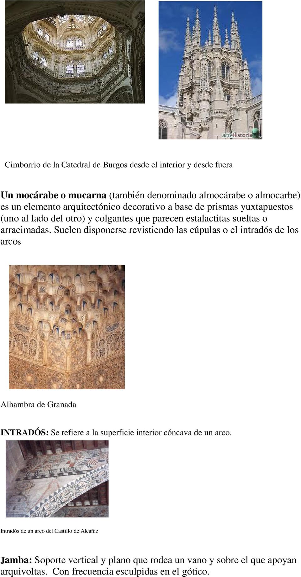 Suelen disponerse revistiendo las cúpulas o el intradós de los arcos Alhambra de Granada INTRADÓS: Se refiere a la superficie interior cóncava de un