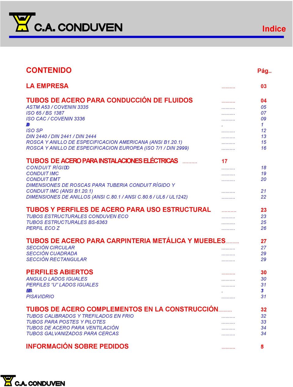 .. 16 TUBOS DE ACERO PARA INSTALACIONES ELÉCTRICAS... 17 CONDUIT RÍGIDO... 18 CONDUIT IMC... 19 CONDUIT EMT... 20 DIMENSIONES DE ROSCAS PARA TUBERIA CONDUIT RÍGIDO Y CONDUIT IMC (ANSI B1.20.1).