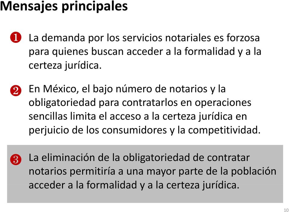 ❷ En México, el bajo número de notarios y la obligatoriedad para contratarlos en operaciones sencillas limita el acceso a