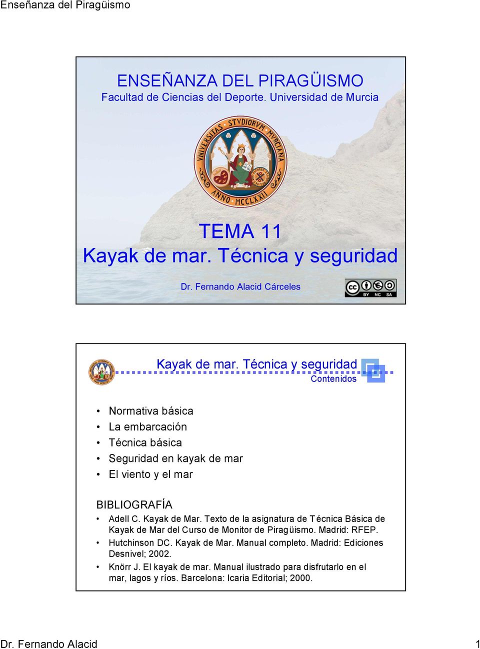 Texto de la asignatura de Técnica Básica de Kayak de Mar del Curso de Monitor de Piragüismo. Madrid: RFEP. Hutchinson DC. Kayak de Mar. Manual completo.