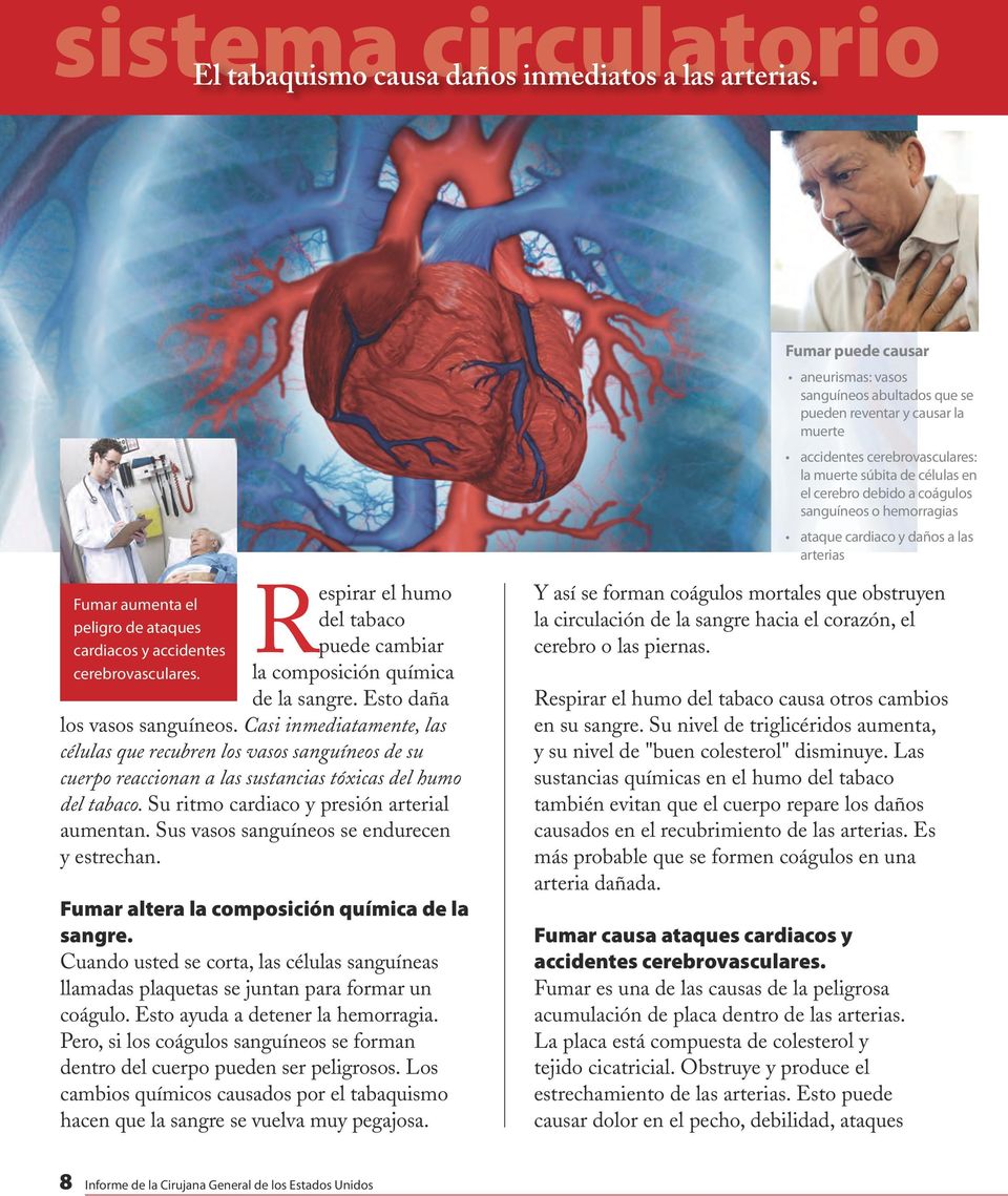 sanguíneos o hemorragias ataque cardiaco y daños a las arterias Fumar aumenta el peligro de ataques cardiacos y accidentes cerebrovasculares.