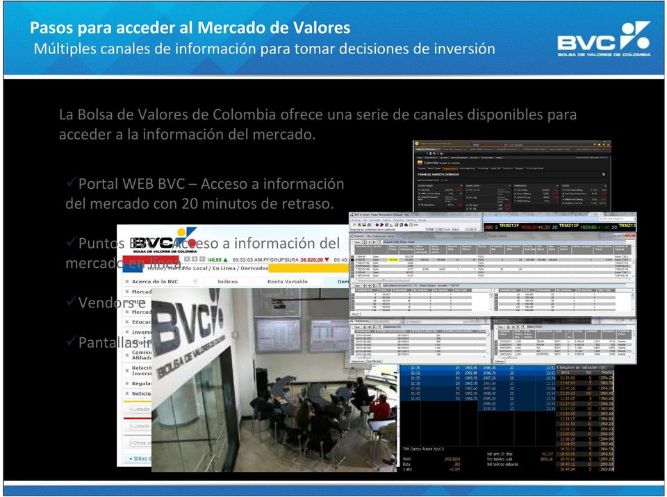 información del mercado. Portal WEB BVC Acceso a información del mercado con 20 minutos de retraso.