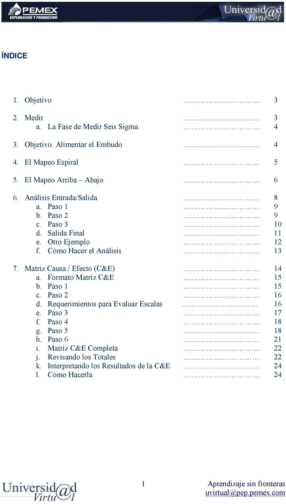 Cómo Hacer el Análisis 13 7. Matriz Causa / Efecto (C&E) 14 a. Formato Matriz C&E 15 b. Paso 1 15 c. Paso 2 16 d.