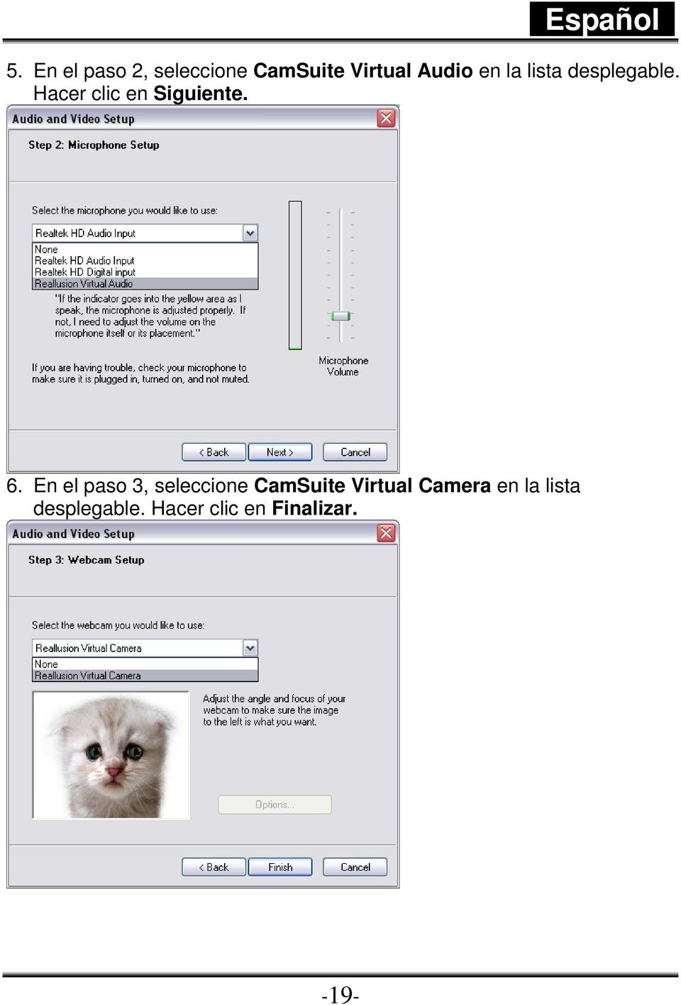 En el paso 3, seleccione CamSuite Virtual Camera en