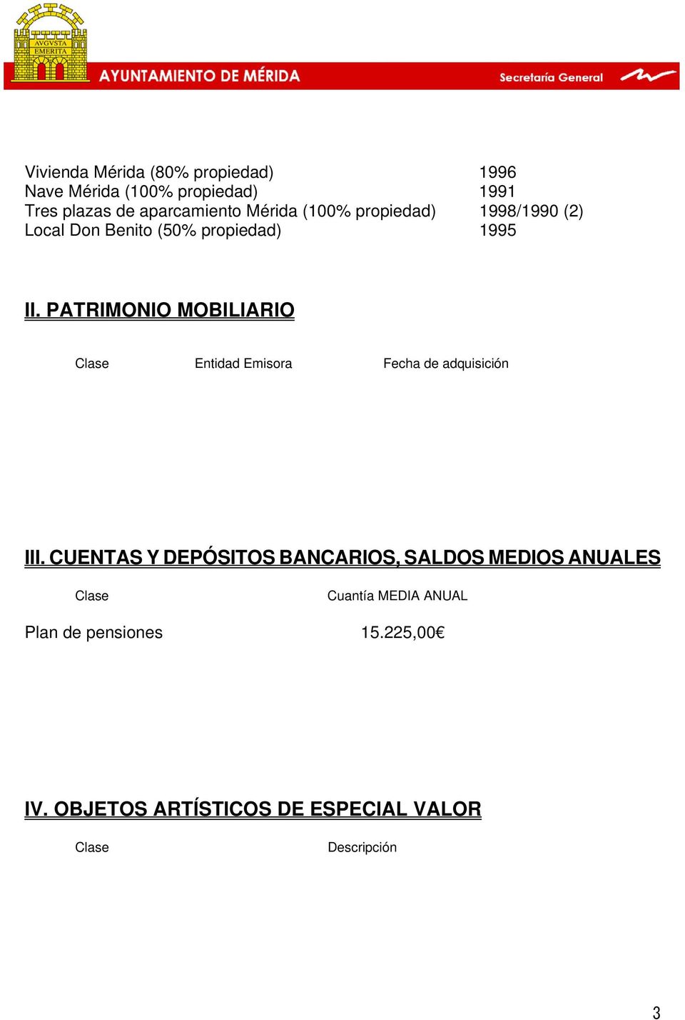 PATRIMONIO MOBILIARIO Entidad Emisora Fecha de adquisición III.