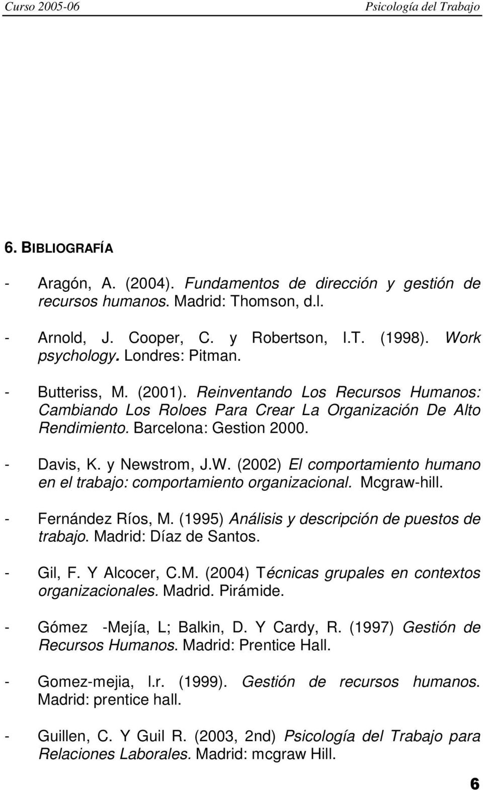 (2002) El comportamiento humano en el trabajo: comportamiento organizacional. Mcgraw-hill. - Fernández Ríos, M. (1995) Análisis y descripción de puestos de trabajo. Madrid: Díaz de Santos. - Gil, F.