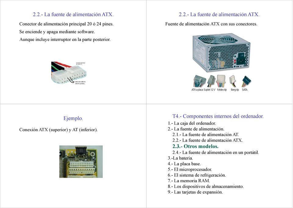 2.- La fuente de alimentación ATX. Fuente de alimentación ATX con sus conectores. Ejemplo.