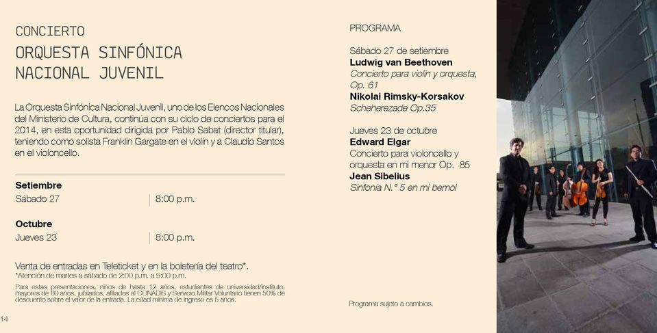 Setiembre Sábado 27 PROGRAMA Sábado 27 de setiembre Ludwig van Beethoven Concierto para violín y orquesta, Op. 61 Nikolai Rimsky-Korsakov Scheherezade Op.