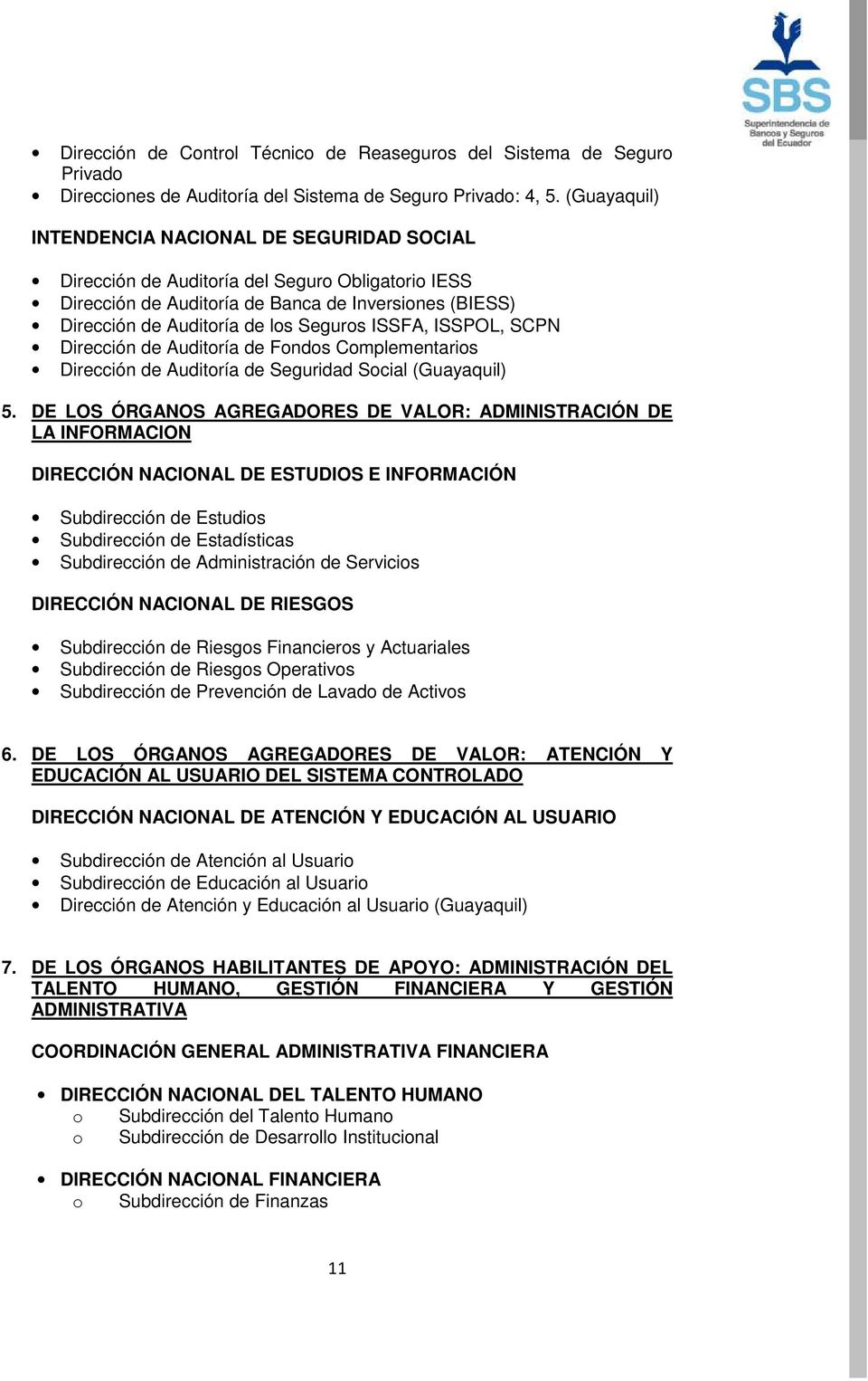 ISSFA, ISSPOL, SCPN Dirección de Auditoría de Fondos Complementarios Dirección de Auditoría de Seguridad Social (Guayaquil) 5.