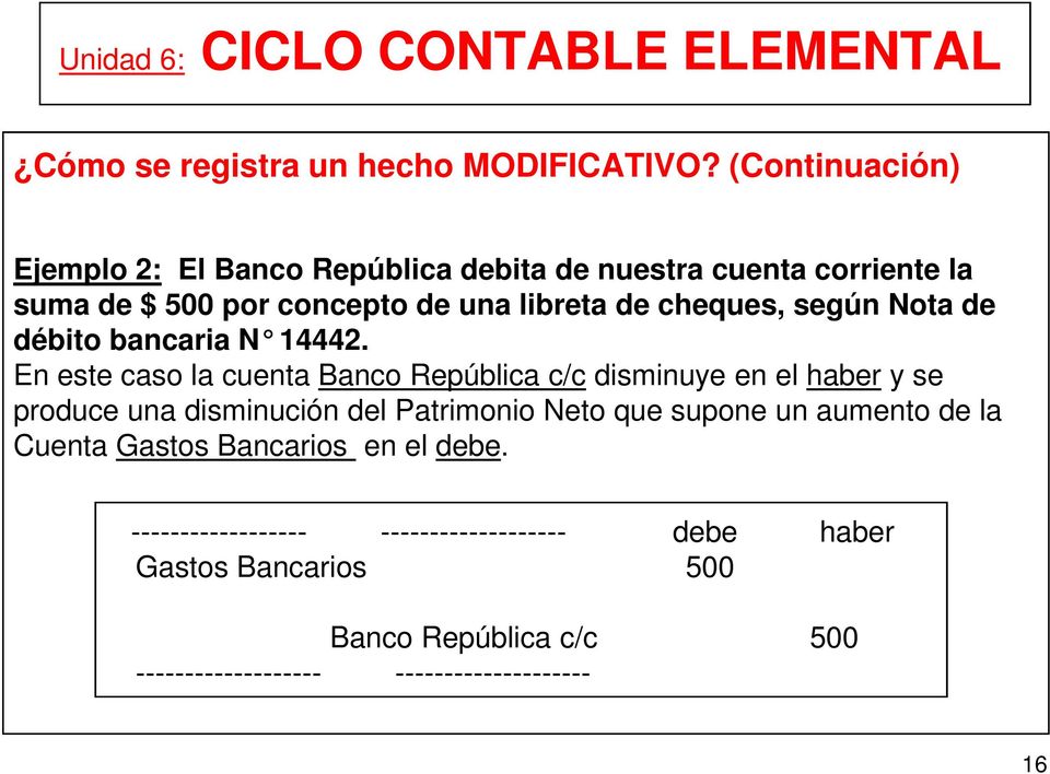 cheques, según Nota de débito bancaria N 14442.