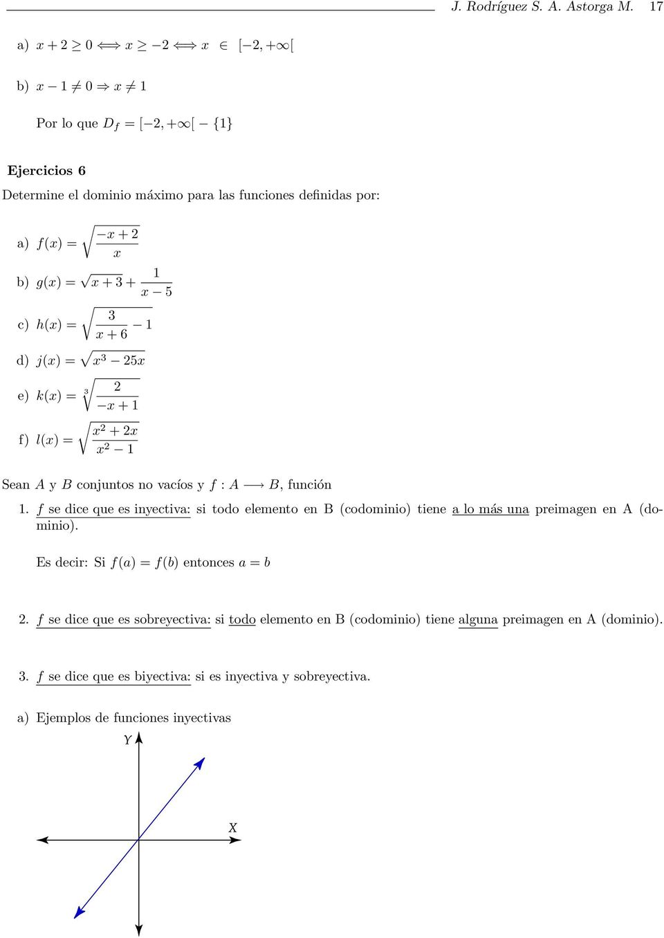 1 x 5 3 c) h(x) = x + 6 1 x d) j(x) = x 3 5x e) k(x) = 3 x + 1 x + x f) l(x) = x 1 Sean A y B conjuntos no vacíos y f : A B, función 1.