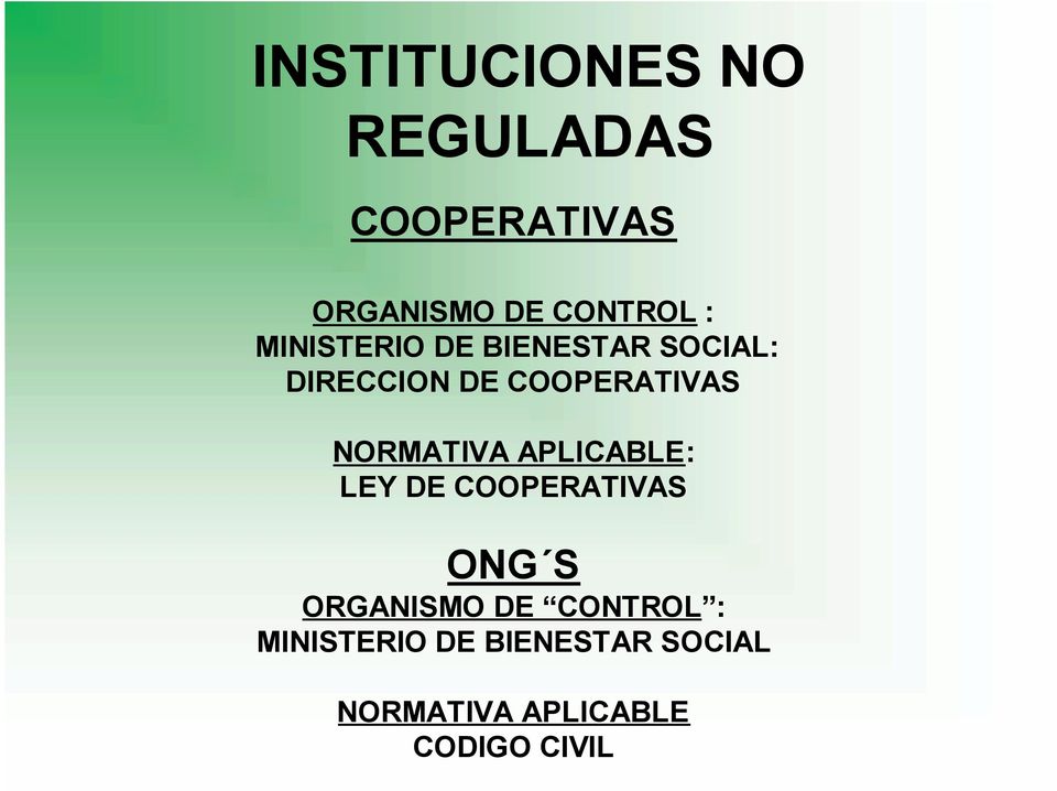 NORMATIVA APLICABLE: LEY DE COOPERATIVAS ONG S ORGANISMO DE