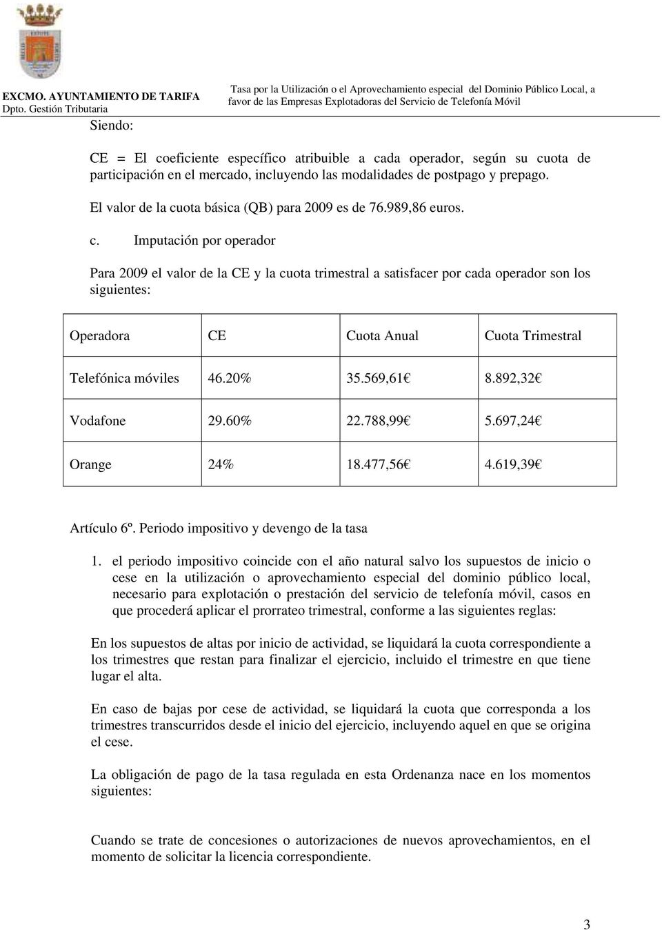 ota básica (QB) para 2009 es de 76.989,86 euros. c.