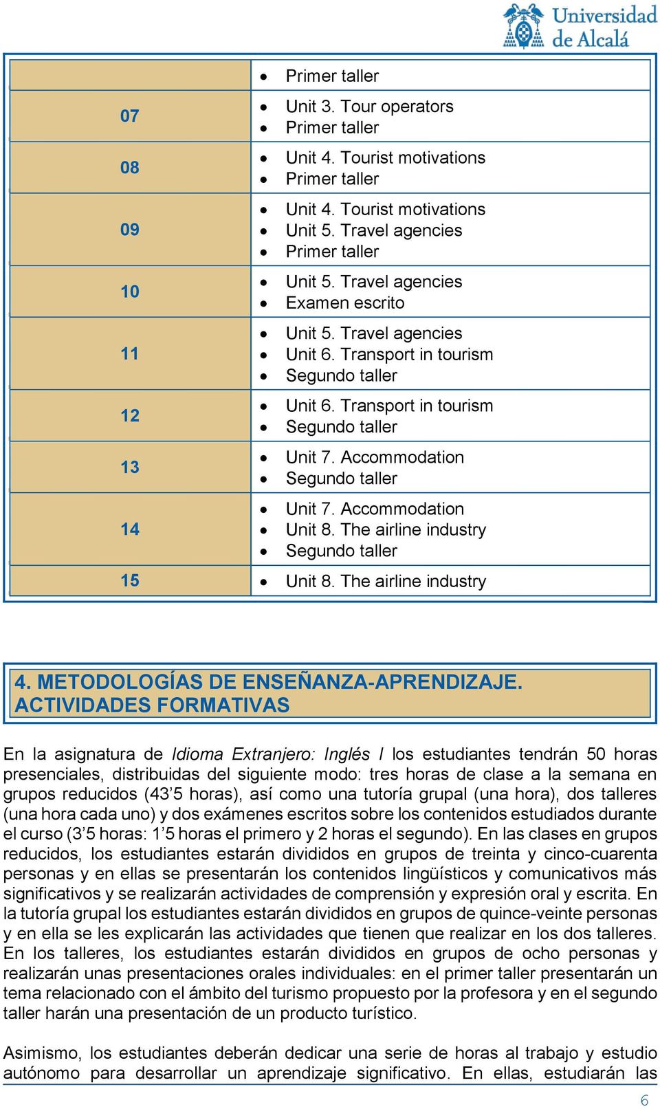 Accommodation 14 Unit 8. The airline industry Segundo taller 15 Unit 8. The airline industry 4. METODOLOGÍAS DE ENSEÑANZA-APRENDIZAJE.